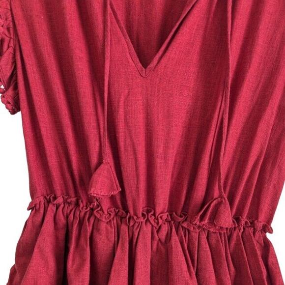 MISA Los Angeles Ruffled Rust Red Linen Mini Dress, Women's Size Small - Picture 6 of 8